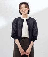 【オンワード】 J.PRESS LADIES>ジャケット/アウター 【洗える】SHEER LIGHT ニット ブルゾン ネイビー L レディース