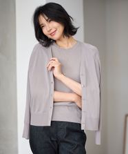 【オンワード】 any FAM>トップス 【2SET/洗濯機可】ニットツインセット（半袖ニット＋Vネックカーデ） ライトグレー F レディース