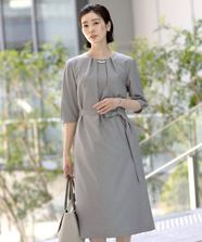 【オンワード】 J.PRESS LADIES L（大きいサイズ）>ワンピース 【洗える・UV加工・吸水速乾】OXIJEWELストレッチ ワンピース グレー T13 レディース