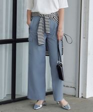 【オンワード】 ICB L（大きいサイズ）>パンツ 【UVカット・吸水速乾・洗える】シェルタリングドライサテン ワイドストレートカーゴパンツ ブルー 40 レディース