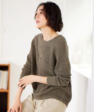 【オンワード】 自由区 S（小さいサイズ）>トップス 【カタログ掲載・WEB限定カラーあり・洗える】リネンミドルゲージボートネック ニット カーキ 32 レディース