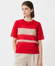 【オンワード】 ICB>トップス 【洗える】 シアースムースボーダー ニット レッド×チノベージュ XS レディース
