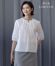 【オンワード】 J.PRESS LADIES>トップス 【WEB限定・洗える】セルロースカラミストライプ キーネック ブラウス 【WEB限定】ホワイト 11 レディース