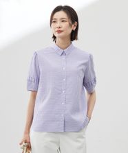 【オンワード】 J.PRESS LADIES>トップス 【洗える】アセVisギンガム シャツ ブラウス ラベンダー 9 レディース