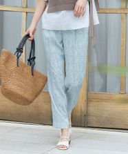 【オンワード】 自由区>パンツ 【洗える】ダマスクフローラルプリントテーパード パンツ ライトブルー 38 レディース