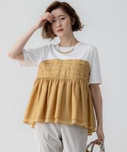【オンワード】 23区 L（大きいサイズ）>トップス 【杏さん着用/WEB & 一部店舗限定カラーあり】オーガンジービスチェコンビ カットソー イエロー 44 レディース