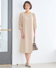 【オンワード】 自由区>ワンピース 【洗える・XSサイズあり】レースコンビ ワンピース ベージュ 38 レディース