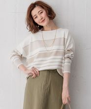 【オンワード】 23区>トップス 【洗える】コットンポリエステルストレッチ オーバーサイズ ニット オフホワイトxベージュボーダー 38 レディース