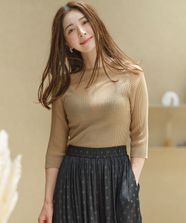【オンワード】 組曲 L（大きいサイズ）>トップス ベーシック シアーニット ベージュ 6 レディース