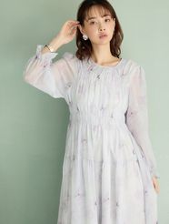 【fifth/フィフス】水彩フラワー柄シャーリングワンピース