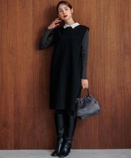 【オンワード】 組曲 L（大きいサイズ）>ワンピース 【WEB限定・2SET】ジャンスカツインセット チャコール×ブラック 7 レディース