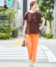 【オンワード】 UNFILO>トップス 【洗える】リネンレーヨン ラッフルカラーブラウス ブラウン S レディース