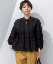 【オンワード】 23区>トップス 【洗える】コットンエンブロイダリー クロップド ブラウス ブラック 38 レディース