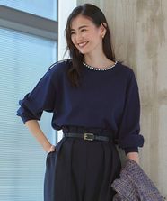 【オンワード】 UNFILO>トップス 【洗える】ネックビジュー ニット ネイビー S レディース
