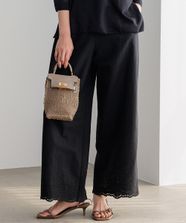 【オンワード】 23区 L（大きいサイズ）>パンツ 【洗える】リネンエンブロイダリー ワイドパンツ ブラック 44 レディース