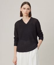 【オンワード】 ICB>トップス 【洗える】 ペーパーブレンドシャインニット Vネックプルオーバー チャコール XS レディース