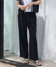 【オンワード】 ICB>パンツ 【人気のため新色追加・接触冷感・洗える】 ワッシャーツイル ワイドストレートパンツ ブラック 6 レディース