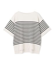 【オンワード】 UNFILO>トップス 【UVカット/遮熱】スゴ機能美 ハーフスリーブ ニット グレージュ×ブラックボーダー M レディース