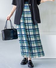 【オンワード】 23区 L（大きいサイズ）>スカート 【WEB & 一部店舗限定/洗える】手書き風チェックプリント ギャザー スカート ブルーチェック 46 レディース