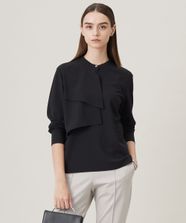 【オンワード】 ICB>トップス 【洗える】ストレッチジョーゼット ラッフルデザインブラウス ブラック 4 レディース
