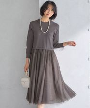 【オンワード】 23区 S（小さいサイズ）>ワンピース 【洗える】チュールコンビ ワンピース ブラウン 32 レディース