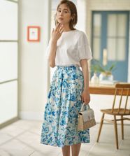 【オンワード】 組曲>スカート スプレーローズプリント フレアスカート ブルーグラデーション 1 レディース