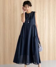 【オンワード】 23区>ワンピース 【店舗限定/接触冷感】ウォッシャブルラミータンブラー ノースリーブ ワンピース ネイビー 40 レディース