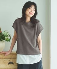 【オンワード】 any FAM>トップス 【洗濯機可】フレンチスリーブニットソー モカ F レディース