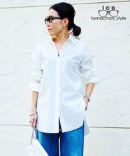 【オンワード】 ICB>トップス 【ICB×tamachan_style コラボ】 スタイルアップ ビッグシャツ オフホワイト 4 レディース