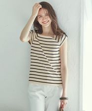 【オンワード】 23区>トップス 【SLOW/一部店舗限定】ミドルフライスジャージー キャップスリーブカットソー アイボリーxブラックボーダー 38 レディース