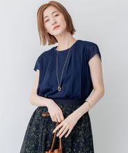 【オンワード】 23区>トップス 【洗える】チュールコンビジャージー シアー カットソー ネイビー 40 レディース
