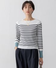 【オンワード】 23区 S（小さいサイズ）>トップス 【洗える】シルキーレーヨンワイドリブ ニット オフ×ネイビー 32 レディース