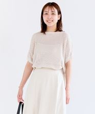 【オンワード】 UNFILO>トップス 【洗える/抗菌防臭】メッシュ ハーフスリーブ ニット グレージュ S レディース