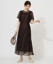 【オンワード】 any SiS>ワンピース 【洗える】ストライプレーシー ドレス ブラウン 2 レディース