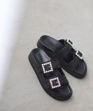 【オンワード】 組曲>シューズ バックルプラットフォームサンダル ブラック L(24.0~24.5cm) レディース