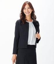 【オンワード】 J.PRESS LADIES S（小さいサイズ）>ジャケット/アウター 【セットアップ対応】ファンシーツイード ノーカラージャケット ネイビー P5 レディース