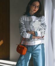 【オンワード】 23区 L（大きいサイズ）>トップス 【Oggi4月号掲載/洗える】Armor-lux パネルボーダー カットソー オフxネイビーボーダー 44 レディース