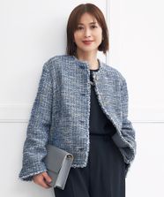 【オンワード】 自由区 L（大きいサイズ）>ジャケット/アウター 【カタログ掲載】GIOLICAファンシーツイード ジャケット ブルー 46 レディース