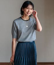 【オンワード】 23区 S（小さいサイズ）>トップス 【洗える】サステナブルウール 半袖 ニット ライトグレー 32 レディース