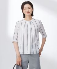 【オンワード】 J.PRESS LADIES S（小さいサイズ）>トップス 【洗える】SHEERストライプ クルーネック ブラウス ホワイトストライプ P5 レディース