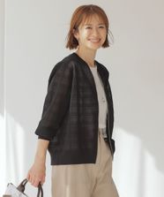 【オンワード】 J.PRESS LADIES>トップス 【洗える】SHEER JACQUARD ニット ブルゾン ブラック M レディース