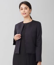 【オンワード】 自由区>ジャケット/アウター 【洗える】グログランノーカラー ジャケット ダークネイビー 36 レディース