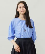 【オンワード】 自由区>トップス 【洗える】シアーソフトシャンブレークロップド丈 ブラウス サックス 40 レディース