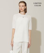 【オンワード】 ICB L（大きいサイズ）>トップス 【WEB限定カラーあり・洗える】 ペーパーブレンドシャインニット 5分袖プルオーバー オフホワイト L レディース