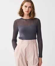 【オンワード】 uncrave>トップス 【手洗い可】シルキー ニット コンビ トップス スレート 1 レディース