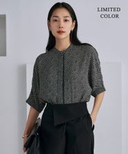 【オンワード】 ICB>トップス 【人気のため新色追加・接触冷感・UVケア・速乾・洗える】BackSatinAmunzen 5分袖バンドカラーブラウス ブラック柄 XS レディース