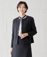【オンワード】 J.PRESS LADIES S（小さいサイズ）>ジャケット/アウター ライトツイードストレッチ ノーカラー ジャケット ネイビー P5 レディース