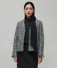 【オンワード】 ICB L（大きいサイズ）>ジャケット/アウター 【CLASSY.1月号掲載】ルレックスツイード ノーカラージャケット ブラック×ホワイト 42 レディース