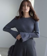【オンワード】 組曲 L（大きいサイズ）>トップス 【WEB限定】ELENAフレアスリーブ リブニット チャコールグレー 6 レディース