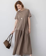 【オンワード】 23区 L（大きいサイズ）>ワンピース 【接触冷感/洗える】ツイストコットンプレーティング ティアードワンピース ブラウン 48 レディース